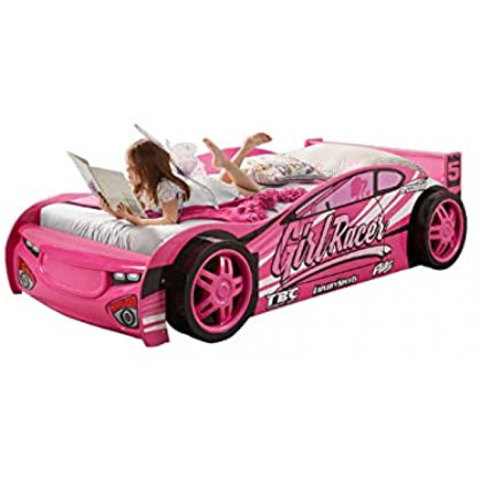 Pat Masina Roz GIRL RACER - Luxury Pink Bed din lemn MDF in forma de masina Deluxe High Gloss